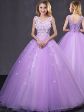 Hot Sale Tulle Sleeveless Floor Length 15 Quinceanera Dress and Lace and Appliques