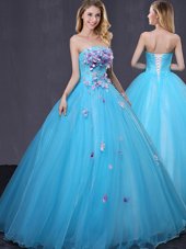 Flirting Tulle Sleeveless Floor Length Sweet 16 Quinceanera Dress and Appliques