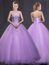 Sweet Lavender Sleeveless Tulle Lace Up Sweet 16 Quinceanera Dress for Military Ball and Sweet 16 and Quinceanera