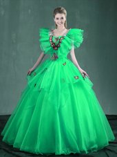 Ball Gowns Vestidos de Quinceanera Turquoise and Apple Green Square Organza Sleeveless Floor Length Lace Up