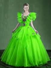 Spectacular Floor Length Lace Up Quinceanera Dresses for Military Ball and Sweet 16 and Quinceanera with Appliques and Ruffles