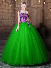 Glittering One Shoulder Floor Length Lace Up Sweet 16 Quinceanera Dress for Military Ball and Sweet 16 and Quinceanera with Pattern
