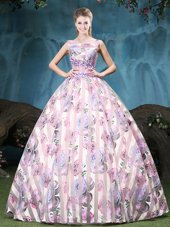 Custom Fit Multi-color Ball Gowns Tulle Straps Sleeveless Appliques and Pattern Floor Length Lace Up Sweet 16 Dresses
