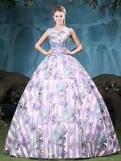 Custom Fit Multi-color Ball Gowns Tulle Straps Sleeveless Appliques and Pattern Floor Length Lace Up Vestidos de Quinceanera