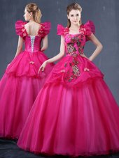 Custom Design Straps Straps Tulle Sleeveless Floor Length Sweet 16 Dresses and Appliques