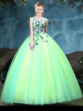 Fashion Multi-color Ball Gowns Appliques 15th Birthday Dress Lace Up Tulle Sleeveless Floor Length