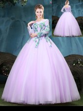 Top Selling Scoop Long Sleeves Lace Up Floor Length Appliques Quince Ball Gowns