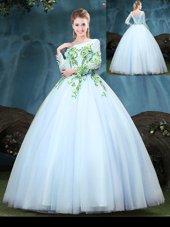 Comfortable Scoop Long Sleeves Appliques Lace Up Ball Gown Prom Dress