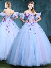 Most Popular Sweetheart Sleeveless Tulle Quinceanera Dress Appliques Lace Up