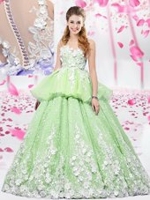 Fabulous Floor Length Yellow Green 15 Quinceanera Dress Scoop Sleeveless Lace Up