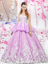 Scoop Lilac Lace Up 15 Quinceanera Dress Lace and Appliques Sleeveless Floor Length