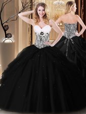 Black Lace Up 15th Birthday Dress Pick Ups and Pattern Sleeveless Floor Length
