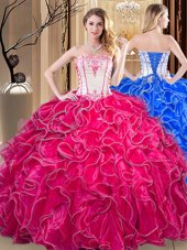 Delicate Coral Red Sleeveless Organza Lace Up Sweet 16 Dress for Military Ball and Sweet 16 and Quinceanera
