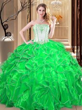 Delicate Floor Length Lace Up Quinceanera Gowns for Military Ball and Sweet 16 and Quinceanera with Embroidery and Ruffles