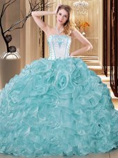 Dynamic Floor Length Ball Gowns Sleeveless White and Baby Blue Quinceanera Gown Lace Up