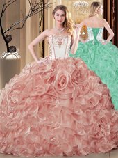 Admirable Strapless Sleeveless Lace Up Sweet 16 Quinceanera Dress Champagne Organza