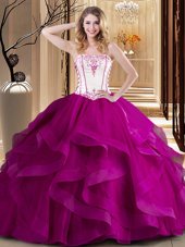Elegant Floor Length Ball Gowns Sleeveless White and Fuchsia 15 Quinceanera Dress Lace Up