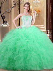 Floor Length Quinceanera Dress Tulle Sleeveless Embroidery