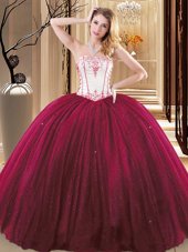 High Quality Ball Gowns Sweet 16 Dress Red and Purple Strapless Tulle and Sequined Sleeveless Floor Length Lace Up