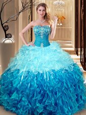 Popular Multi-color Sweetheart Neckline Embroidery and Ruffles Quinceanera Gown Sleeveless Lace Up