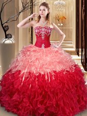 Fabulous Multi-color Lace Up Sweetheart Embroidery and Ruffles 15th Birthday Dress Organza Sleeveless