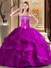 Glamorous Fuchsia Sleeveless Tulle Lace Up Sweet 16 Dress for Military Ball and Sweet 16 and Quinceanera