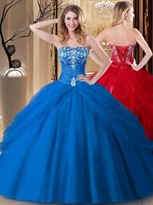 Graceful Royal Blue Sleeveless Embroidery Floor Length Sweet 16 Dress