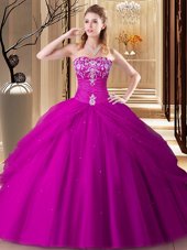 Noble Hot Pink Sleeveless Embroidery Floor Length Quinceanera Gown