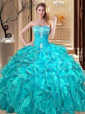High Class Sleeveless Embroidery and Ruffles Lace Up 15 Quinceanera Dress
