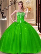 Traditional Sleeveless Tulle Lace Up Quinceanera Gown for Military Ball and Sweet 16
