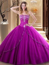 Gorgeous Ball Gowns Vestidos de Quinceanera Fuchsia Sweetheart Tulle Sleeveless Floor Length Lace Up