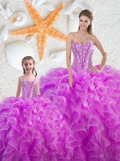 Most Popular Sweetheart Sleeveless Organza Quinceanera Dress Beading and Ruffles Lace Up
