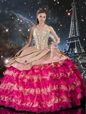 Shining Organza Sweetheart Sleeveless Lace Up Beading and Ruffles Quinceanera Gowns in Multi-color