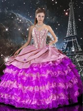 Multi-color Organza Lace Up Quinceanera Gown Sleeveless Floor Length Beading and Ruffles