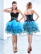 Light Blue Ball Gowns Sweetheart Sleeveless Organza Mini Length Lace Up Ruffled Layers Evening Dress