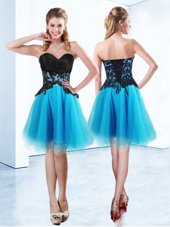 Elegant Baby Blue Lace Up Sweetheart Appliques Prom Party Dress Organza Sleeveless