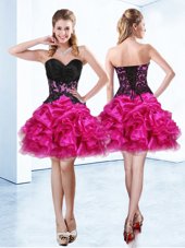 Beauteous Fuchsia Ball Gowns Beading and Ruffles and Pick Ups Casual Dresses Lace Up Organza Sleeveless Mini Length