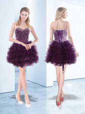 Most Popular Dark Purple Hoco Dress Prom and Party and For with Beading and Ruffles Sweetheart Sleeveless Lace Up