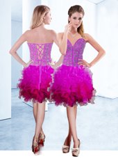 Popular Knee Length Fuchsia Cocktail Dresses Sweetheart Sleeveless Lace Up