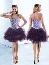 Most Popular Eggplant Purple Sweetheart Neckline Beading and Ruffles Party Dress Wholesale Sleeveless Lace Up