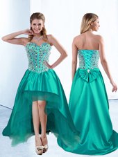 Elegant Teal Lace Up Sweetheart Beading and Bowknot Military Ball Dresses For Women Satin Sleeveless