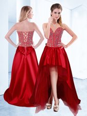 Inexpensive Sweetheart Sleeveless Satin Evening Gowns Beading Lace Up