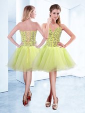 Hot Sale Yellow Green Sleeveless Beading Knee Length Evening Dress