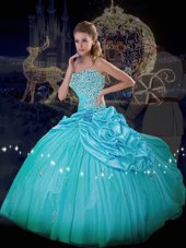 Lovely Beading and Pick Ups Quince Ball Gowns Blue Lace Up Sleeveless Floor Length