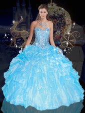 Low Price Sleeveless Lace Up Floor Length Beading and Ruffles Quinceanera Gown