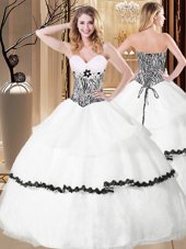 Ruffled Ball Gowns Sweet 16 Quinceanera Dress White Sweetheart Organza Sleeveless Floor Length Lace Up