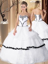 Ideal White Sleeveless Floor Length Beading and Embroidery Lace Up Quince Ball Gowns