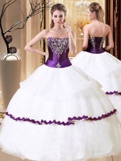 Clearance White And Purple Ball Gowns Organza Strapless Sleeveless Beading Floor Length Lace Up Vestidos de Quinceanera