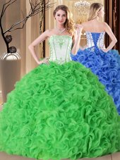 Superior Sleeveless Fabric With Rolling Flowers Lace Up 15th Birthday Dress for Military Ball and Sweet 16 and Quinceanera