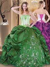 Captivating Green Sleeveless Floor Length Embroidery Lace Up 15th Birthday Dress